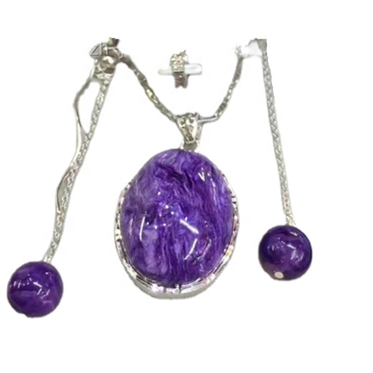 자연 보라색 Charoite 정품 보석 귀걸이 목걸이 반지 15