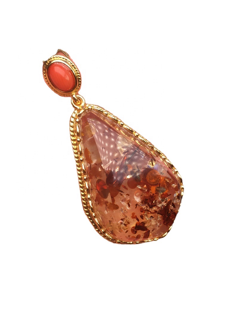 Bunga seperti Gold-Plated Garnet Merah Loket Merah Agate Loket 13