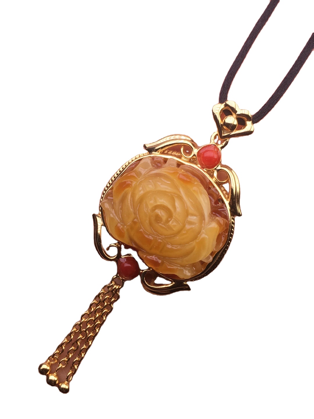 Hoa đá nanhong giống như mặt dây chuyền hổ phách đỏ 9