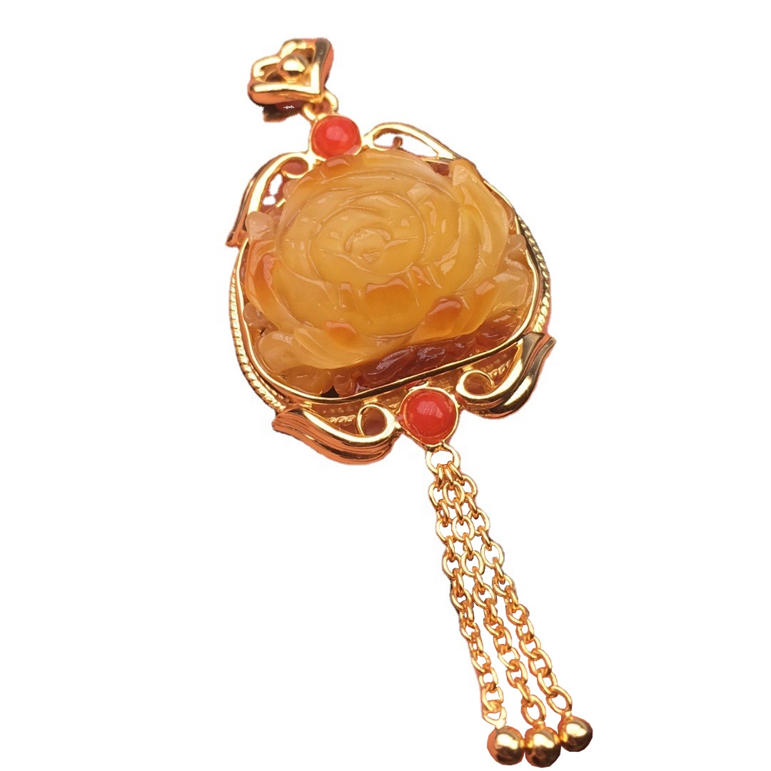 Hoa đá nanhong giống như mặt dây chuyền hổ phách đỏ 7