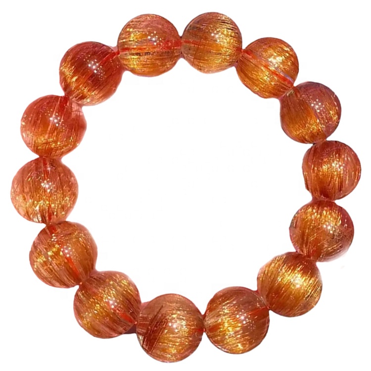 Kopar rutilated kvars gemstone perlur náttúrulega armband Customizable gullhúðuð 23