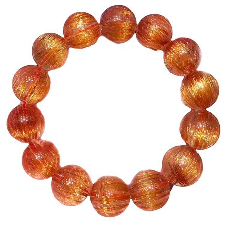 Kopar rutilated kvars gemstone perlur náttúrulega armband Customizable gullhúðuð 25