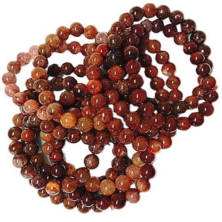 Branelli rotondi rutilati rossi naturali perline liscia Braccialetto di pietre preziose naturali Braccialetto di quarzo rutilato Rosso Braccialetto rotondo perline Gemma di energia 30