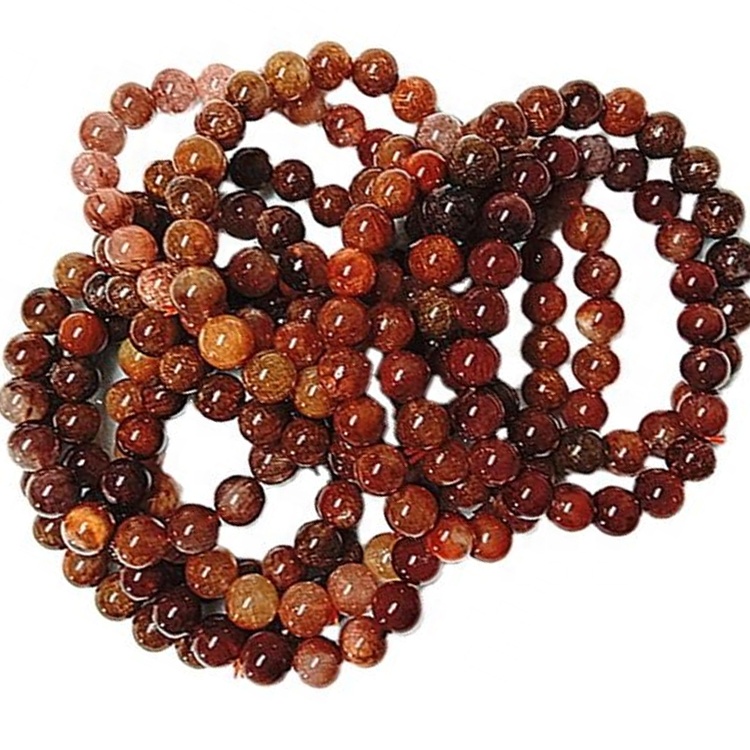 Branelli rotondi rutilati rossi naturali perline liscia Braccialetto di pietre preziose naturali Braccialetto di quarzo rutilato Rosso Braccialetto rotondo perline Gemma di energia 32