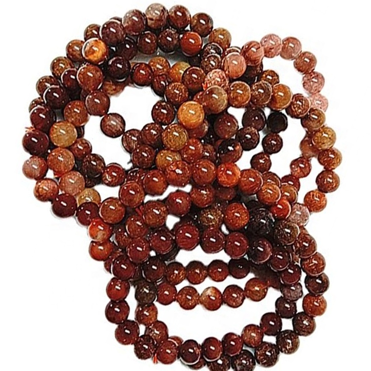 Branelli rotondi rutilati rossi naturali perline liscia Braccialetto di pietre preziose naturali Braccialetto di quarzo rutilato Rosso Braccialetto rotondo perline Gemma di energia 36