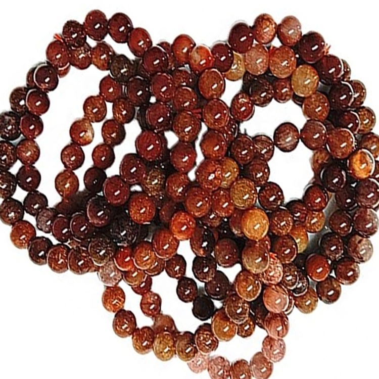 Branelli rotondi rutilati rossi naturali perline liscia Braccialetto di pietre preziose naturali Braccialetto di quarzo rutilato Rosso Braccialetto rotondo perline Gemma di energia 38