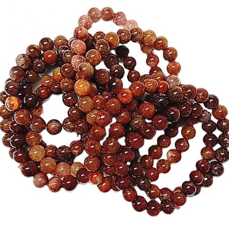 Branelli rotondi rutilati rossi naturali perline liscia Braccialetto di pietre preziose naturali Braccialetto di quarzo rutilato Rosso Braccialetto rotondo perline Gemma di energia 34