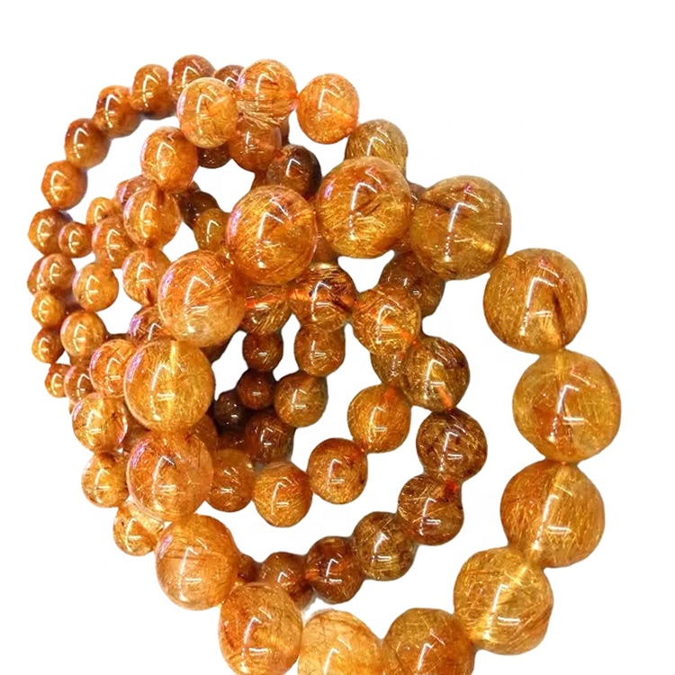 Bidh grìogagan cruinn Copper Rutilated Quartz a ’dèanamh seudaireachd cloiche nàdarra bracelet mòr-reic 36