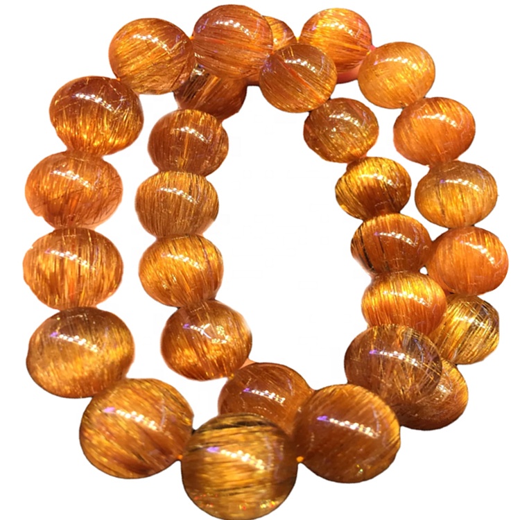 Náttúruleg kopar rutilated kvars umferð perlur armband unisex armbönd customizable armband 30