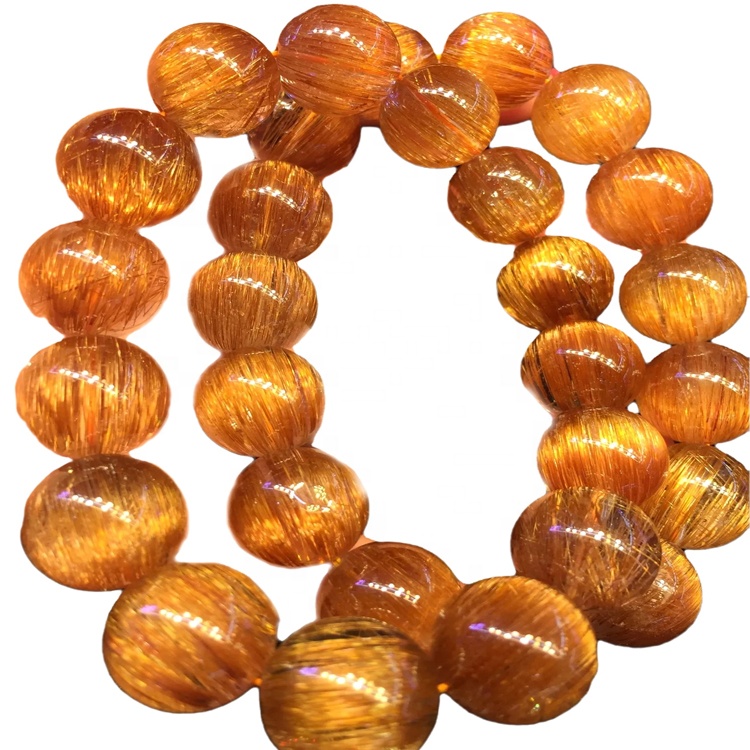 Náttúruleg kopar rutilated kvars umferð perlur armband unisex armbönd customizable armband 34