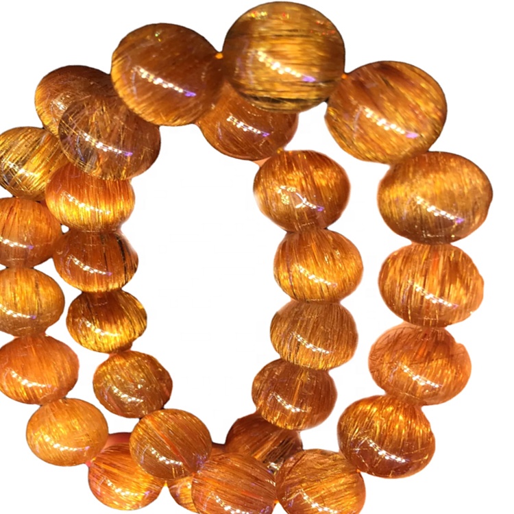 Náttúruleg kopar rutilated kvars umferð perlur armband unisex armbönd customizable armband 32