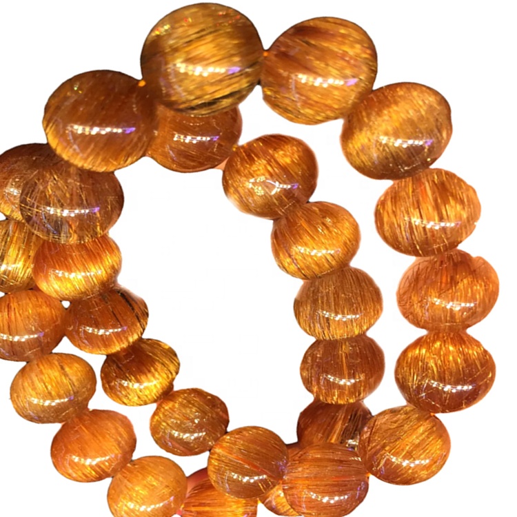 Náttúruleg kopar rutilated kvars umferð perlur armband unisex armbönd customizable armband 38