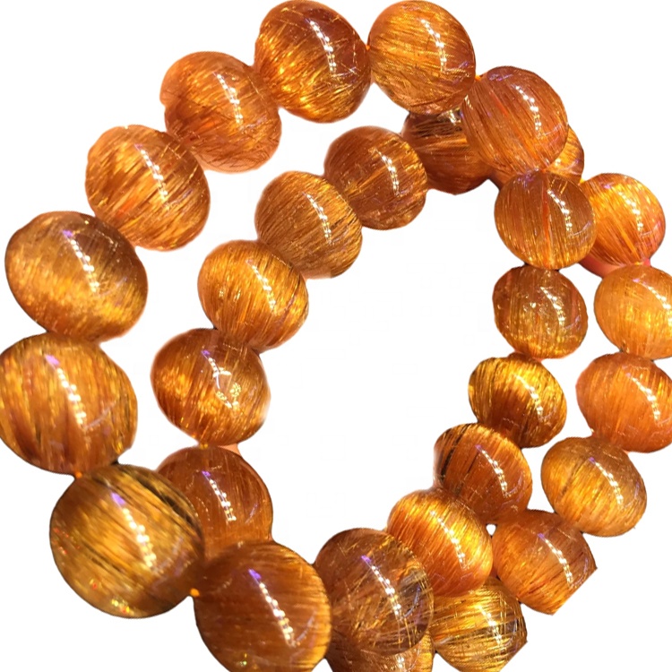 Náttúruleg kopar rutilated kvars umferð perlur armband unisex armbönd customizable armband 36