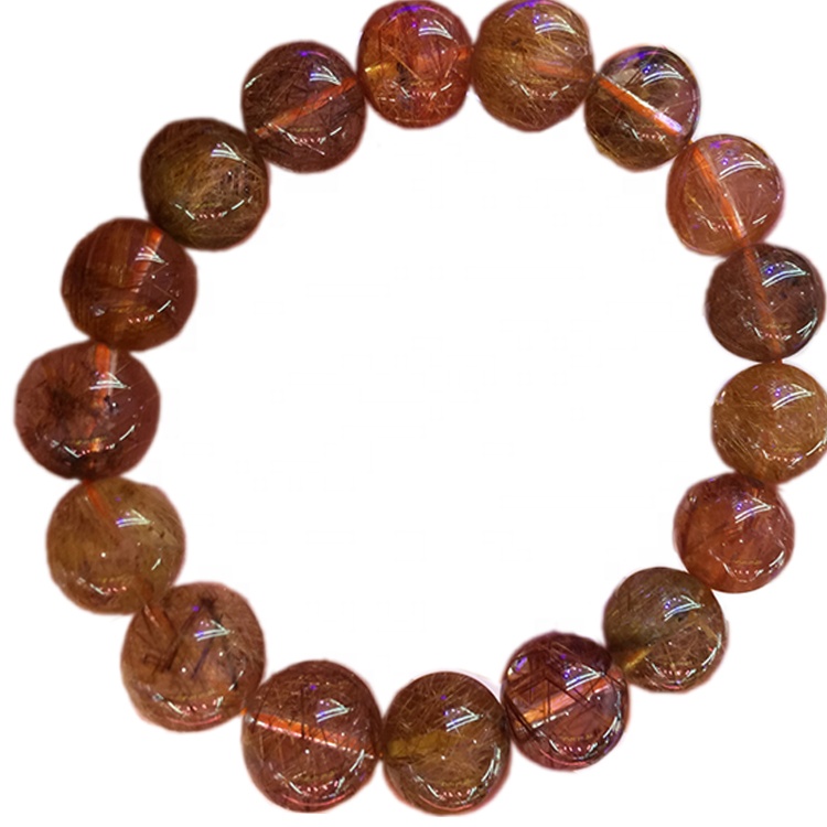 Braccialetto di quarzo rutilato in rame naturale rotondo bello 15mm 25