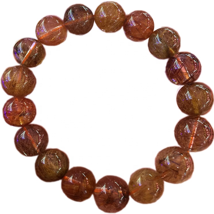 Braccialetto di quarzo rutilato in rame naturale rotondo bello 15mm 23