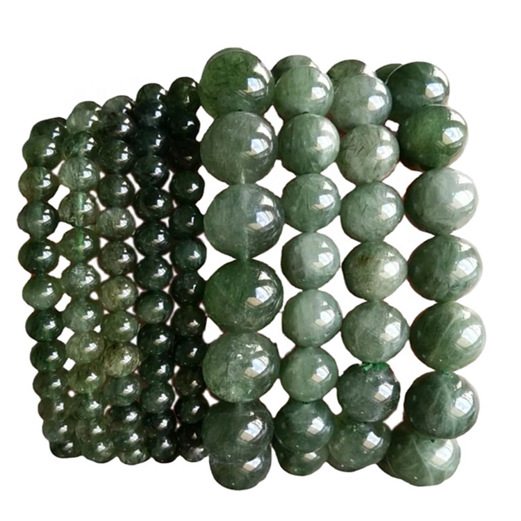 FANETED Круглай Shape Пацеркі Зялёны Rutilated кварцавыя бранзалеты наладжвальныя бранзалеты 38
