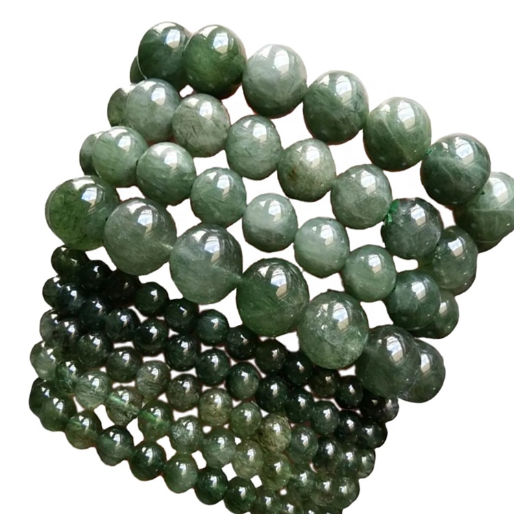 FANETED Круглай Shape Пацеркі Зялёны Rutilated кварцавыя бранзалеты наладжвальныя бранзалеты 34