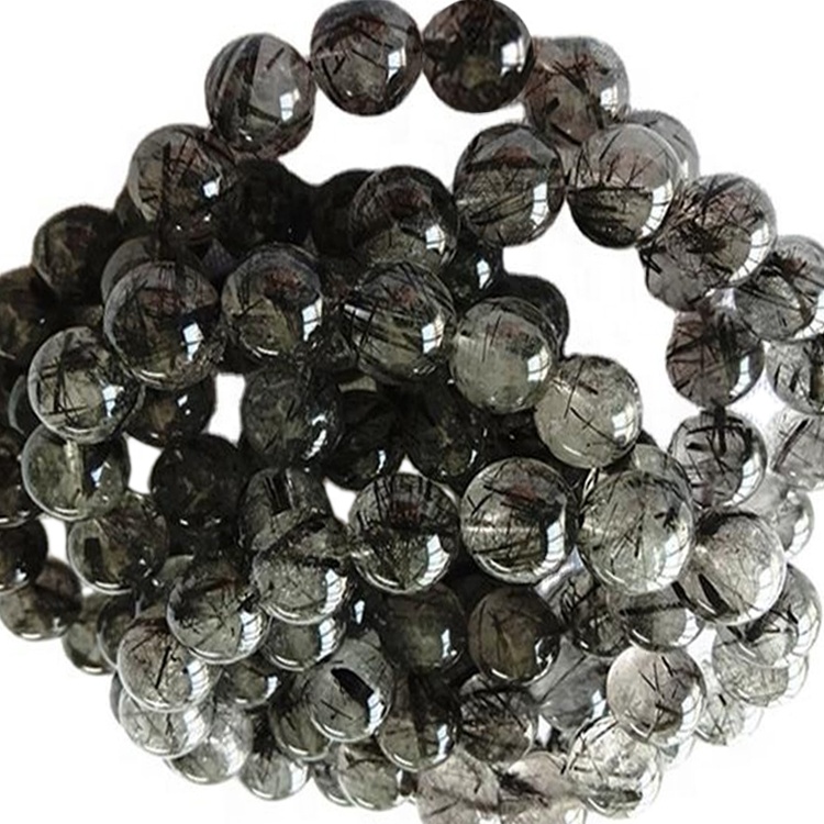 Природни црни рутилирани кварц Округлог облика Наруквица од глатког драгог камења 29