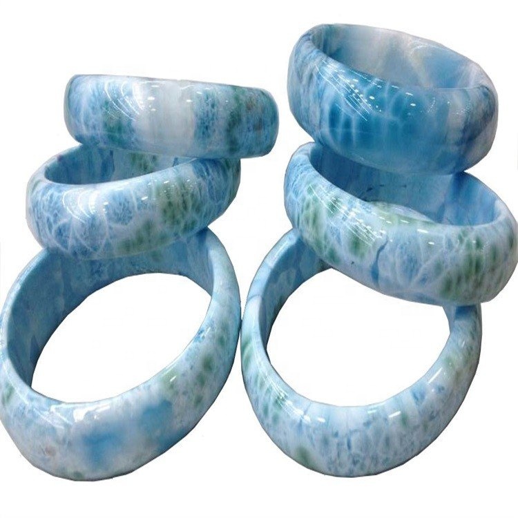 Dominica Natural Larimar Bangle Beads liso y redondo Piedra preciosa 30