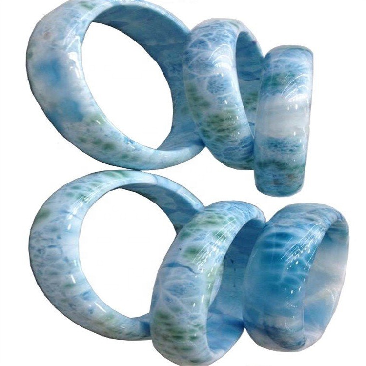 Dominica Natural Larimar Bangle Beads liso y redondo Piedra preciosa 32