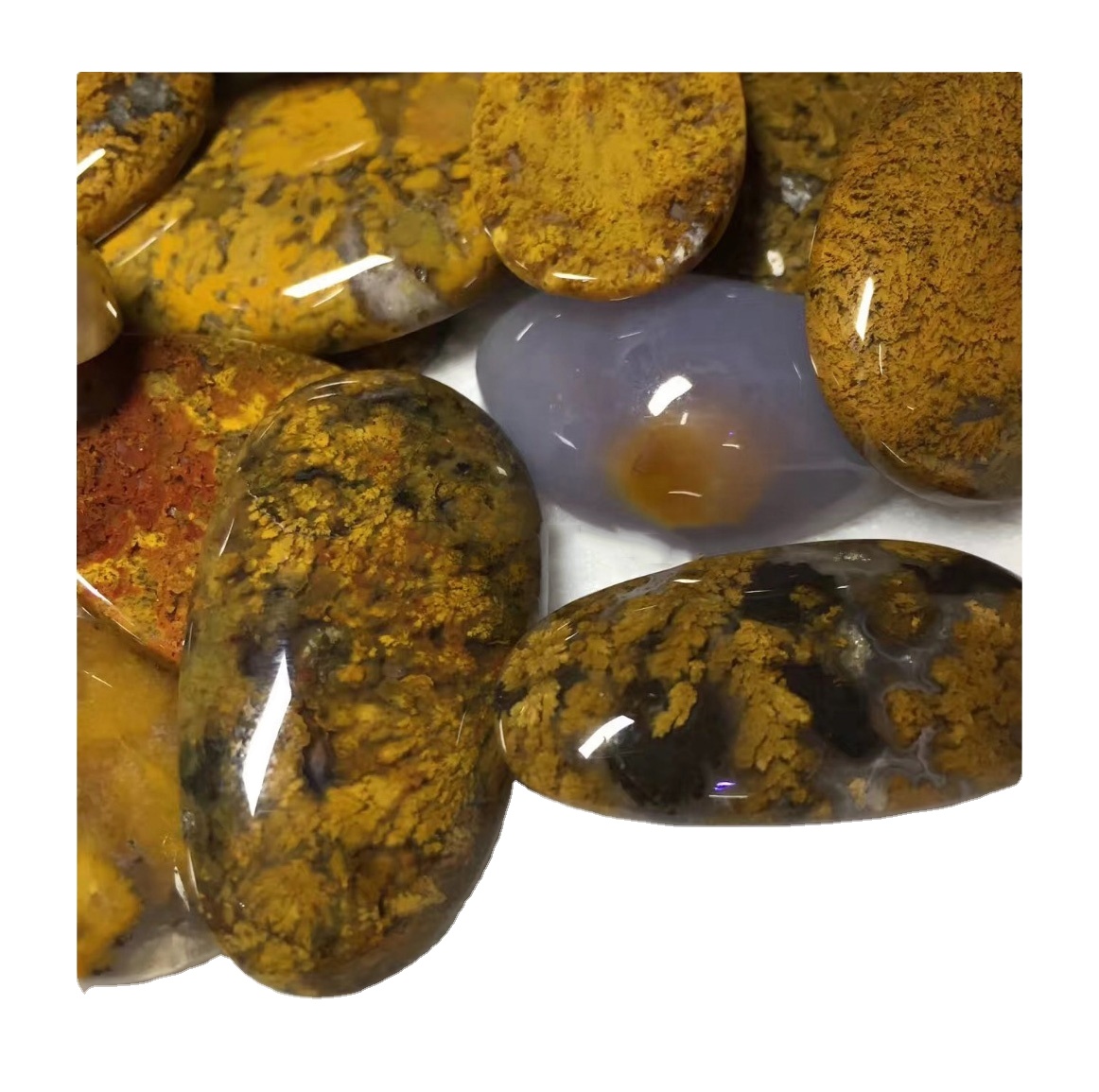 3a kalidad nga natural nga yellow nga yellow moss agate cabochon nga wala'y sapayan nga semastone 7
