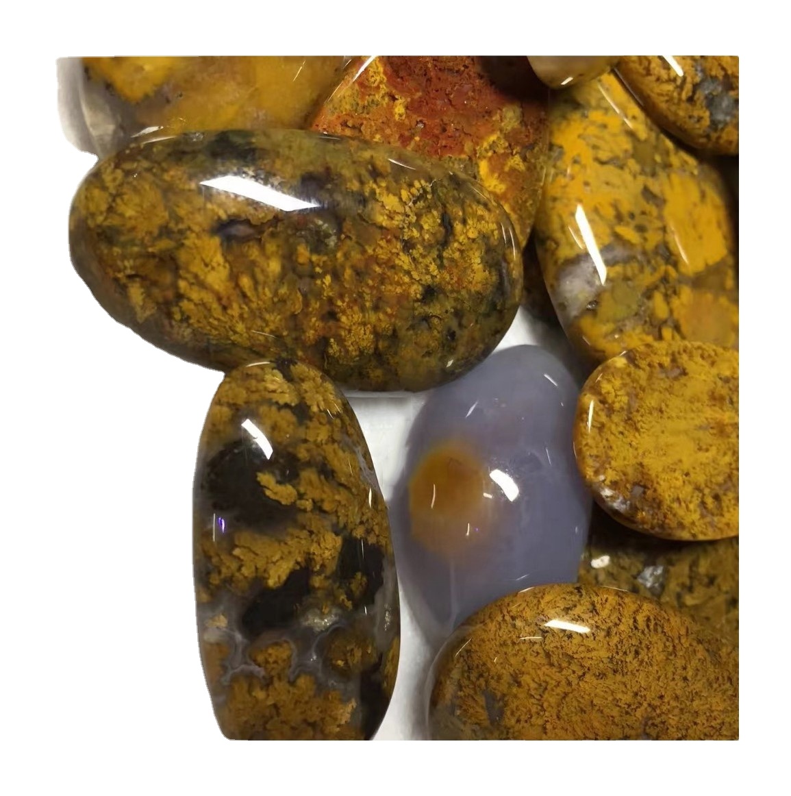 3a kalidad nga natural nga yellow nga yellow moss agate cabochon nga wala'y sapayan nga semastone 11