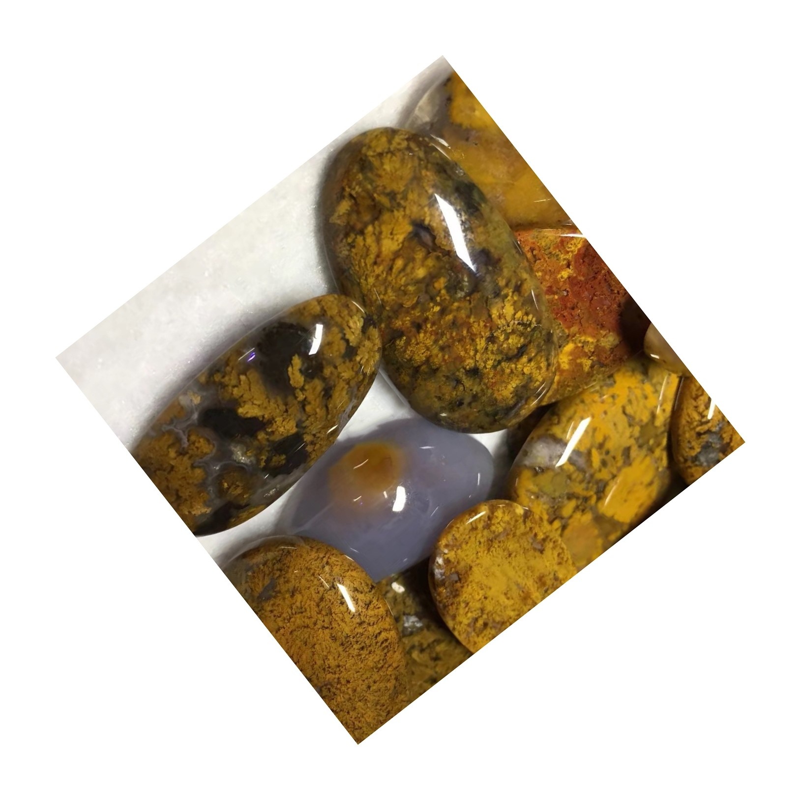 3a kalidad nga natural nga yellow nga yellow moss agate cabochon nga wala'y sapayan nga semastone 15