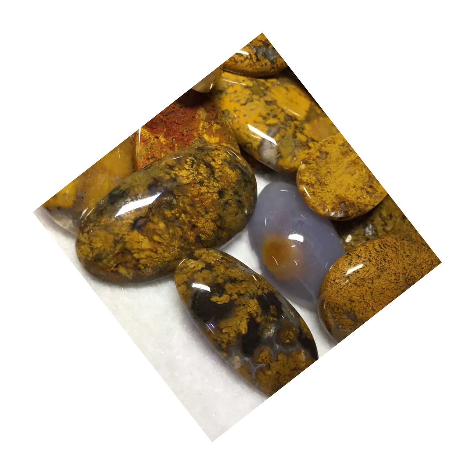 3a kalidad nga natural nga yellow nga yellow moss agate cabochon nga wala'y sapayan nga semastone 17