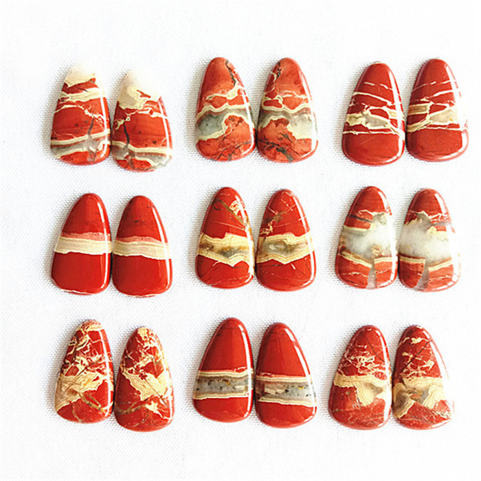 Red Stone Cabochon Pair Mix Shape Gemstone Par Loose Cabochon fyrir Eyrnalokkar Skartgripir Flat Borað Cabochon 38