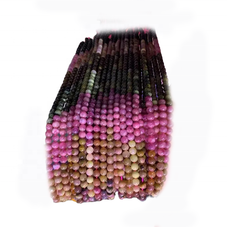 Genuino natural suelto redondo suave colorido tourmalina piedra curación piedras preciosas 15