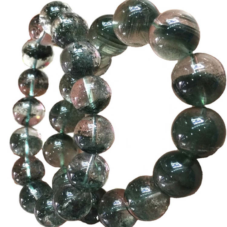 Bracciale con perline rotonde in cristallo di quarzo fantasma verde naturale/braccialetto personalizzabile 36
