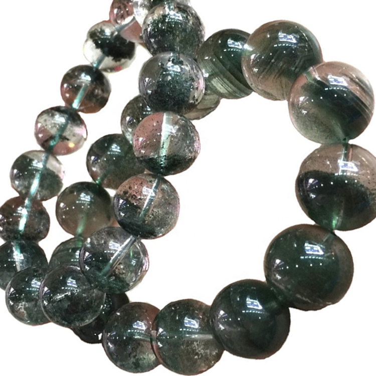 Bracciale con perline rotonde in cristallo di quarzo fantasma verde naturale/braccialetto personalizzabile 38