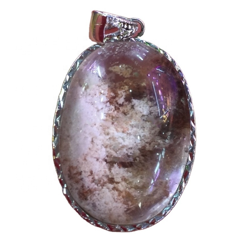 মিশ্রিত রঙ cz প্যাড ডিম আকৃতি প্রাকৃতিক rutilated ফ্যান্টম কোয়ার্টজ মরীচি দুল দুল গয়না 24