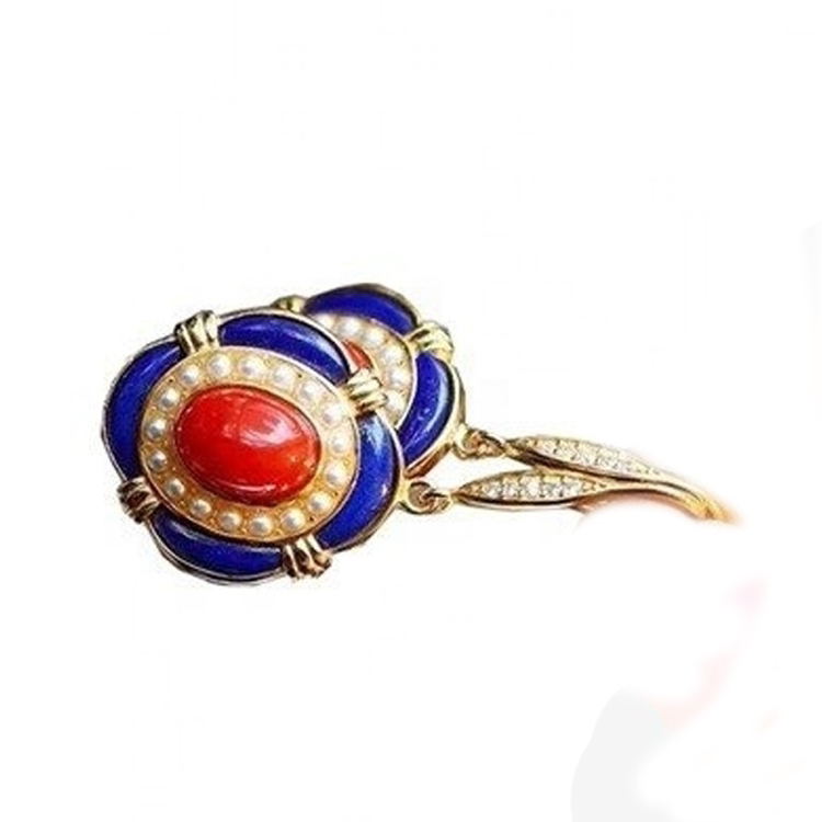 Natural Lapis uye South Red Agate Dangling Eserings Zvishongo 24