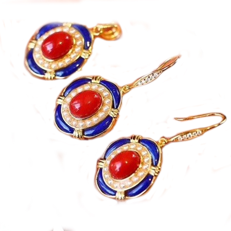 Natural Lapis uye South Red Agate Dangling Eserings Zvishongo 26