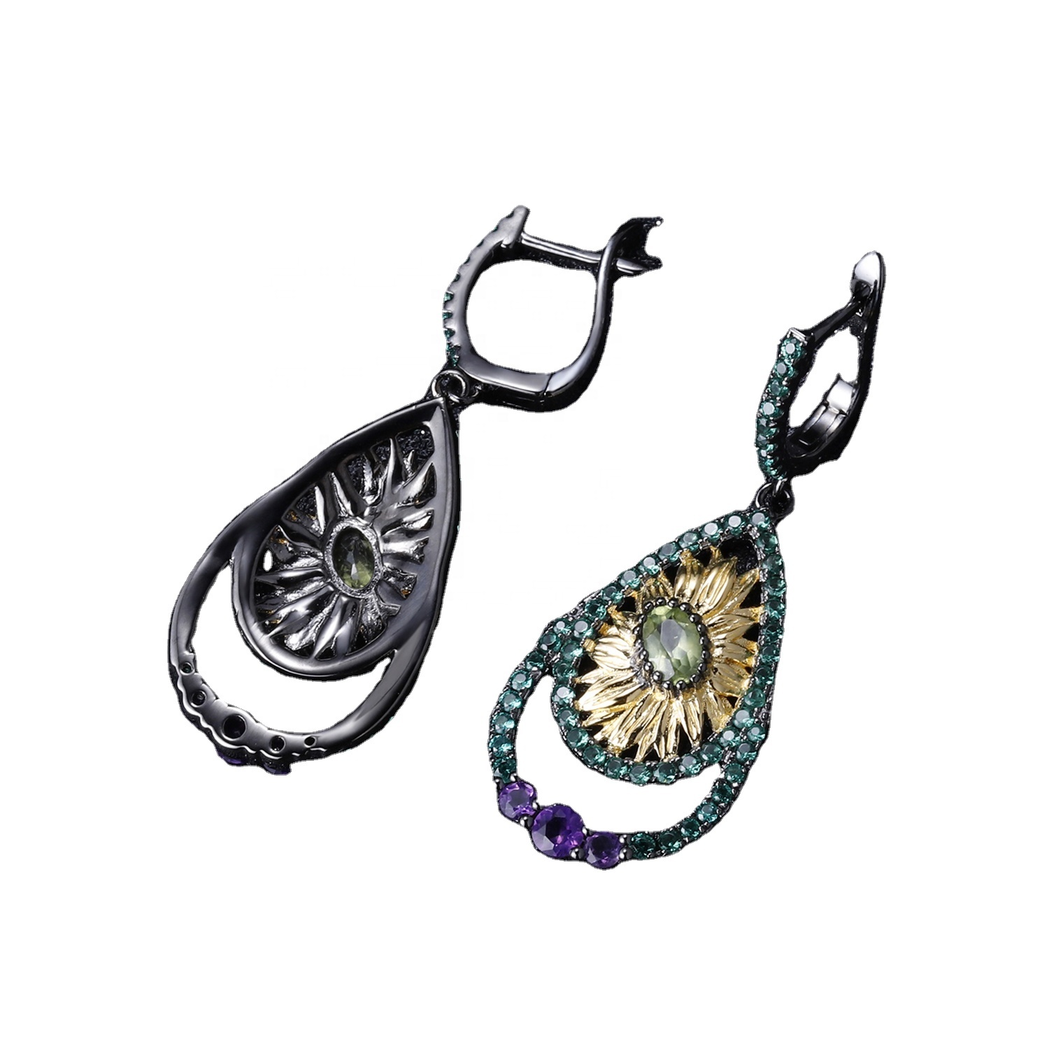 Hollow Gold-yakarongedzwa Emerald Eserrings 39