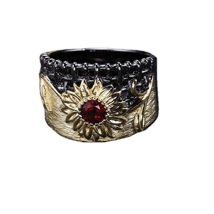 14K Pozłacane srebrne zielone szmaragda pierścienie 15