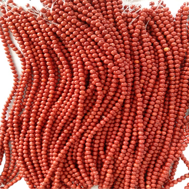 Жылмакай тегерек мончок коралдык асыл таштар - 100% табигый тешик 0,8mm Кызыл жалтырак жарык 36