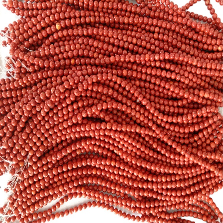 Жылмакай тегерек мончок коралдык асыл таштар - 100% табигый тешик 0,8mm Кызыл жалтырак жарык 38