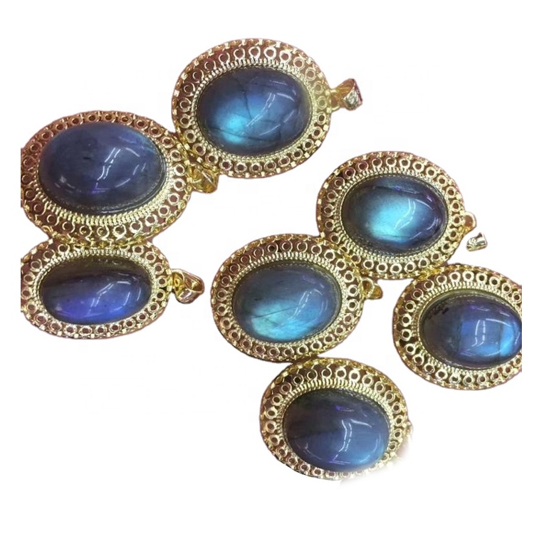 ওভাল সলিড সোনার প্রাকৃতিক ল্যাব্রাডোরাইট দুল হ্যান্ডম্যাড দুল গয়না 13