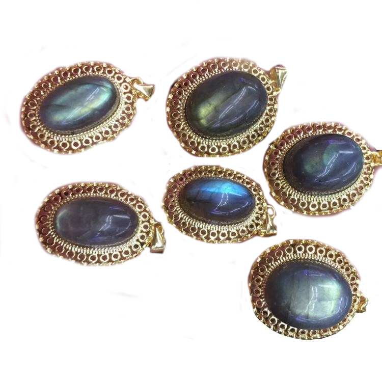 ওভাল সলিড সোনার প্রাকৃতিক ল্যাব্রাডোরাইট দুল হ্যান্ডম্যাড দুল গয়না 15