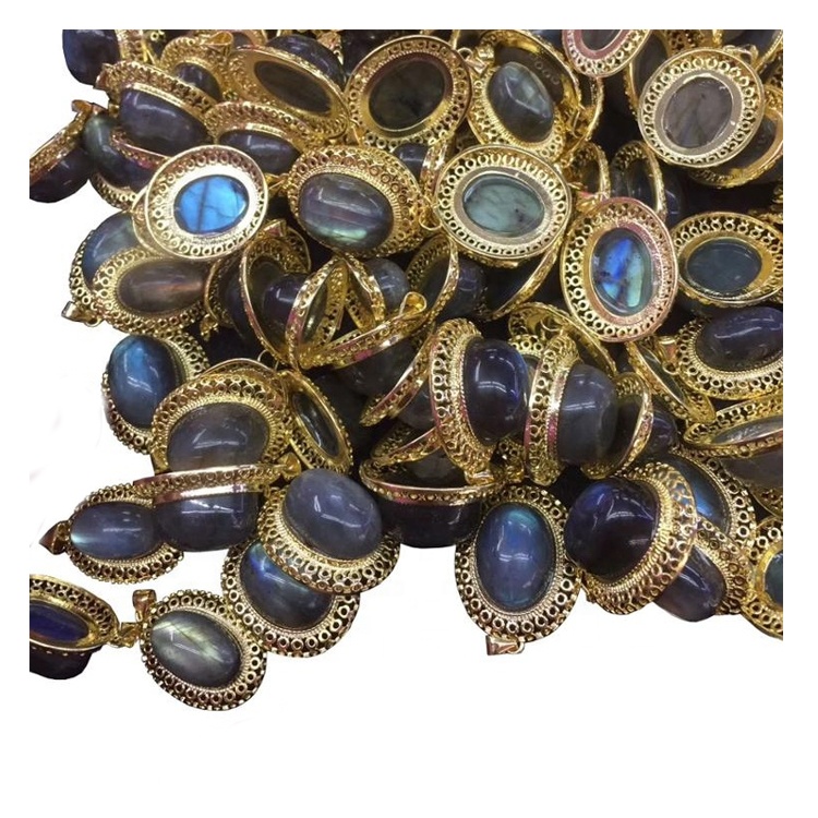 ওভাল সলিড সোনার প্রাকৃতিক ল্যাব্রাডোরাইট দুল হ্যান্ডম্যাড দুল গয়না 17