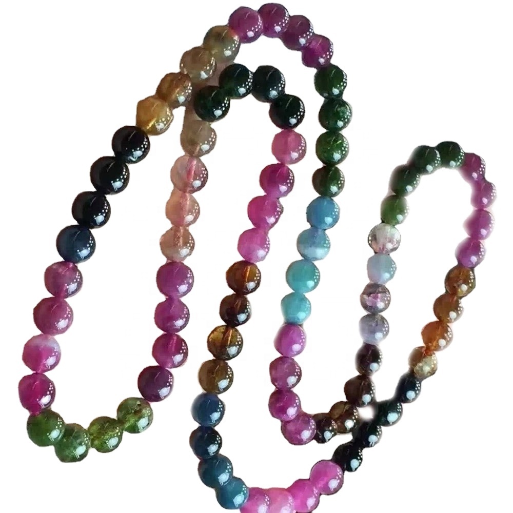 Rubellite 100% ya asili na ya kweli yenye rangi ya rangi ya tourmaline pande zote za shanga za bangili 13