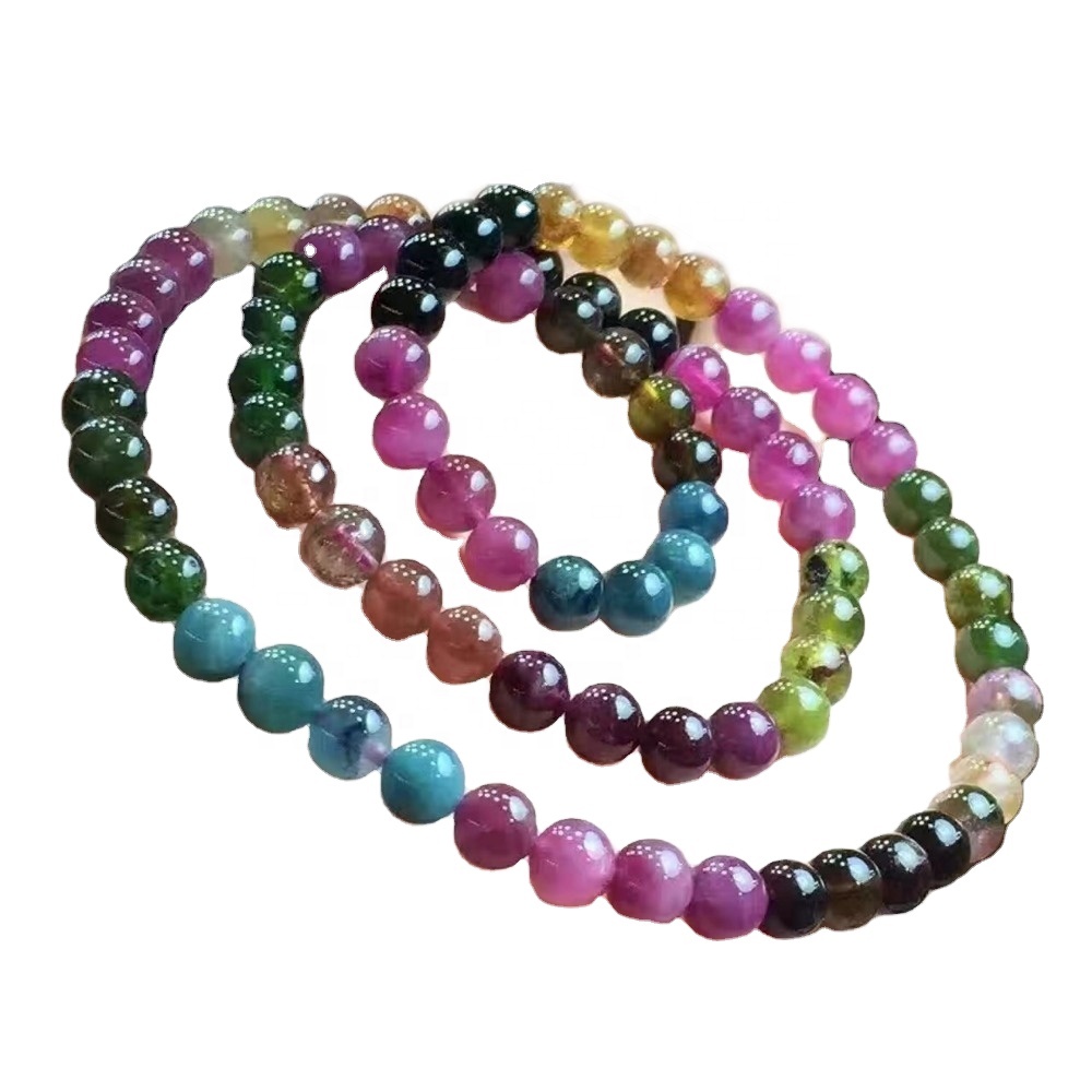 Rubellite 100% ya asili na ya kweli yenye rangi ya rangi ya tourmaline pande zote za shanga za bangili 15