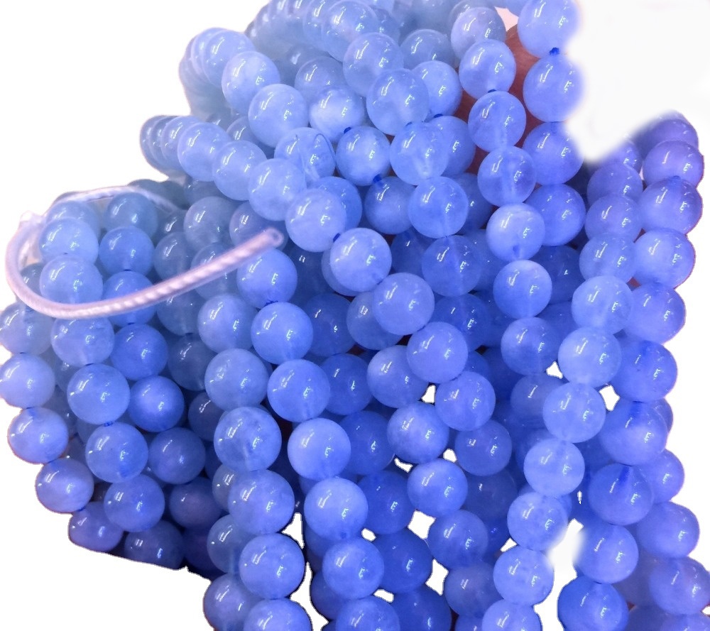 جواہرات بنانے کے لئے جواہرات کے پتھر ایکواامارین راؤنڈ موتیوں، قدرتی دودھ اکامیرین موتیوں کی مالا 37