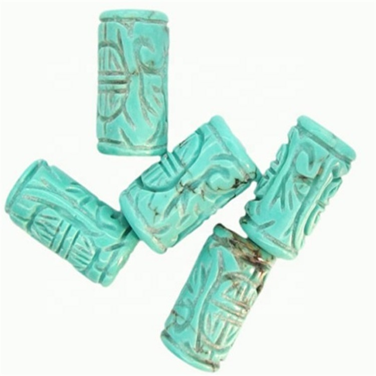 Turkos snidade trumma pärlor drottning blå turkos handgjorda pärlor steg snidade blomma pärlor sten 13