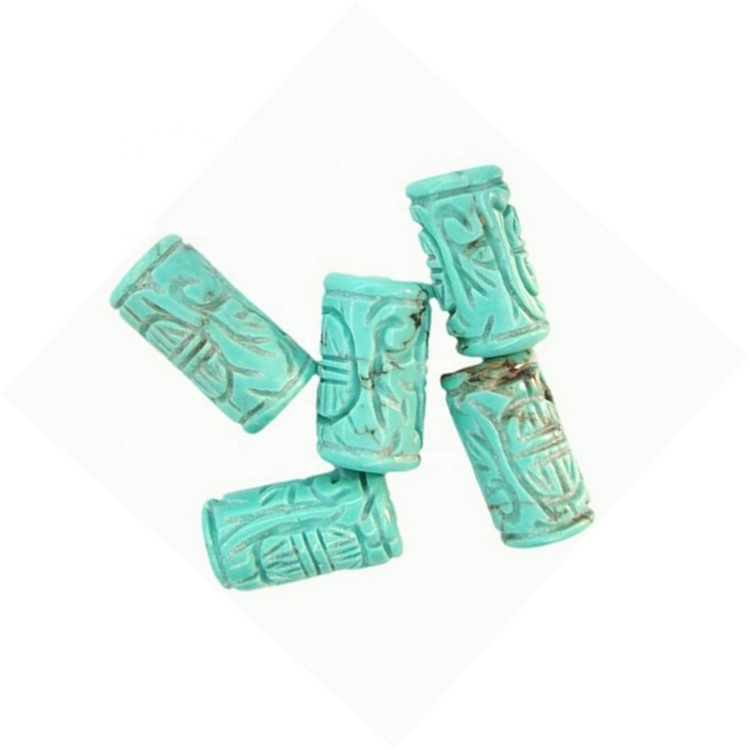 Turkos snidade trumma pärlor drottning blå turkos handgjorda pärlor steg snidade blomma pärlor sten 15