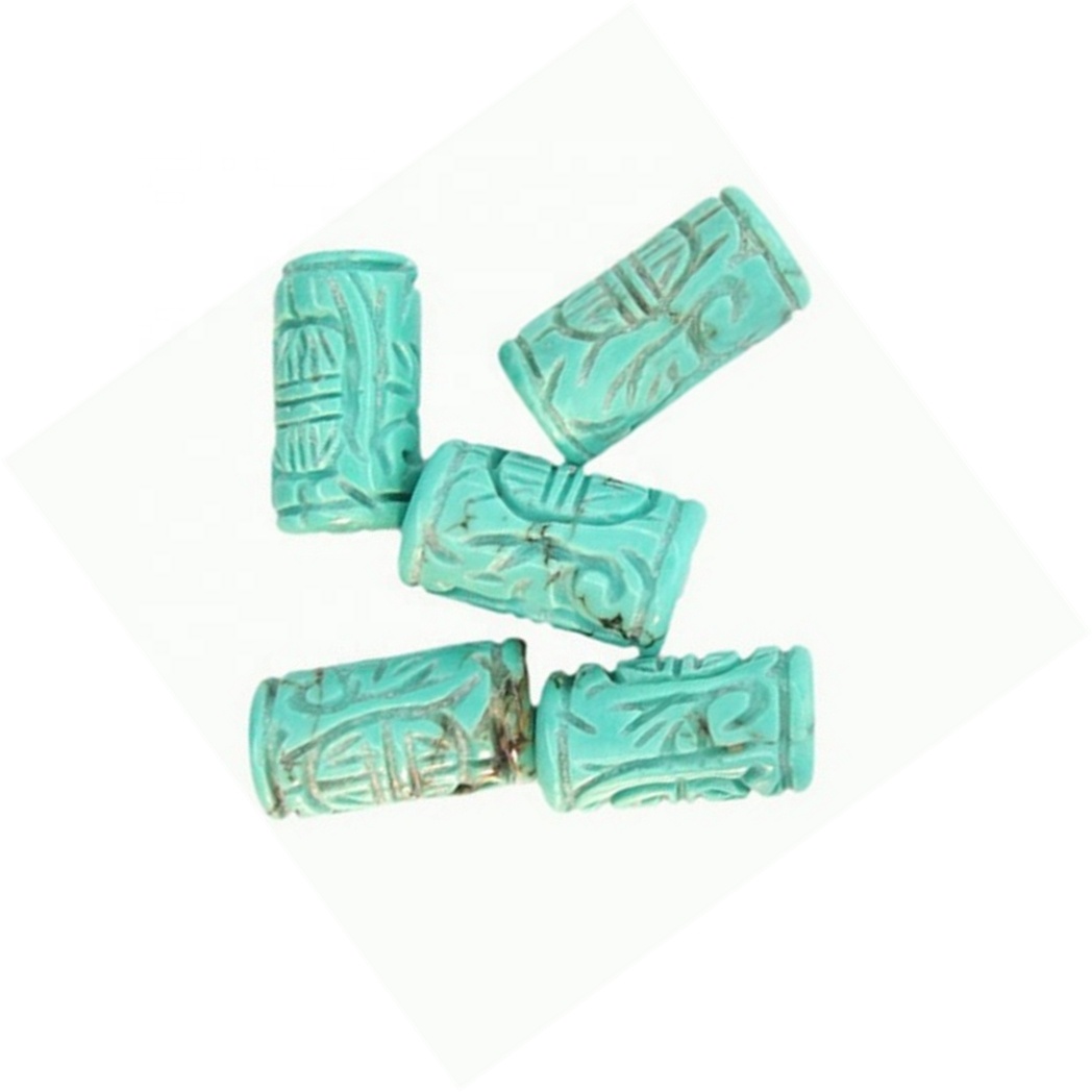 Turkos snidade trumma pärlor drottning blå turkos handgjorda pärlor steg snidade blomma pärlor sten 17