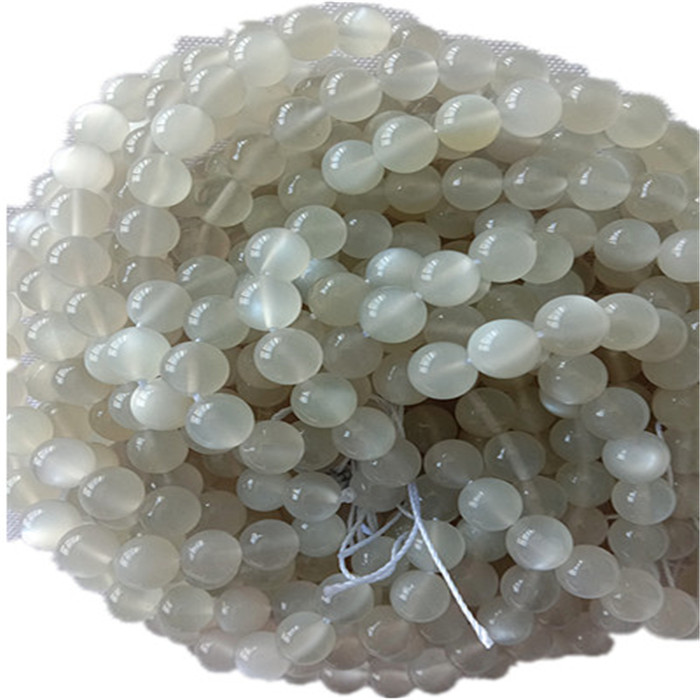 Табигый White Moonstone 3a тегерек форма мончок жана жылмакай асыл таштары 13