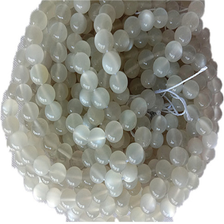 Табигый White Moonstone 3a тегерек форма мончок жана жылмакай асыл таштары 15